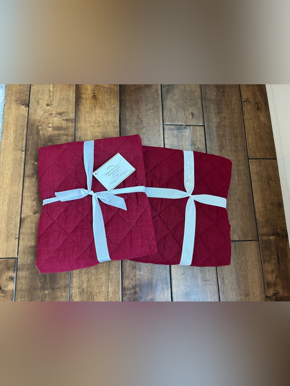 Pair of New Pottery Barn Red Belgian Flax Linen Euro Shams